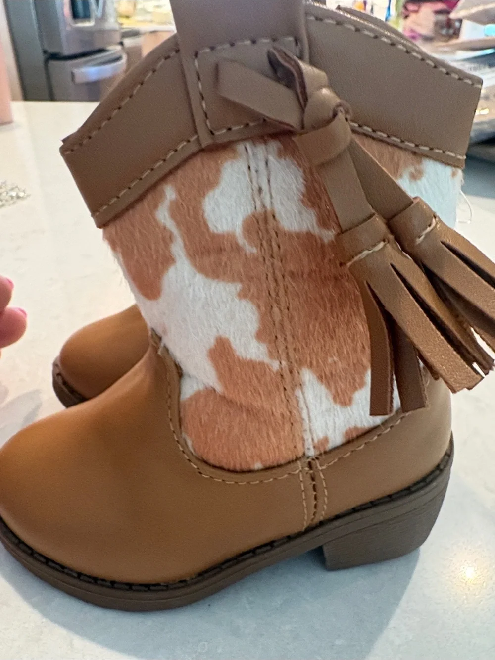 Nicole Miller Brown and White Kids Western Tassel Boots